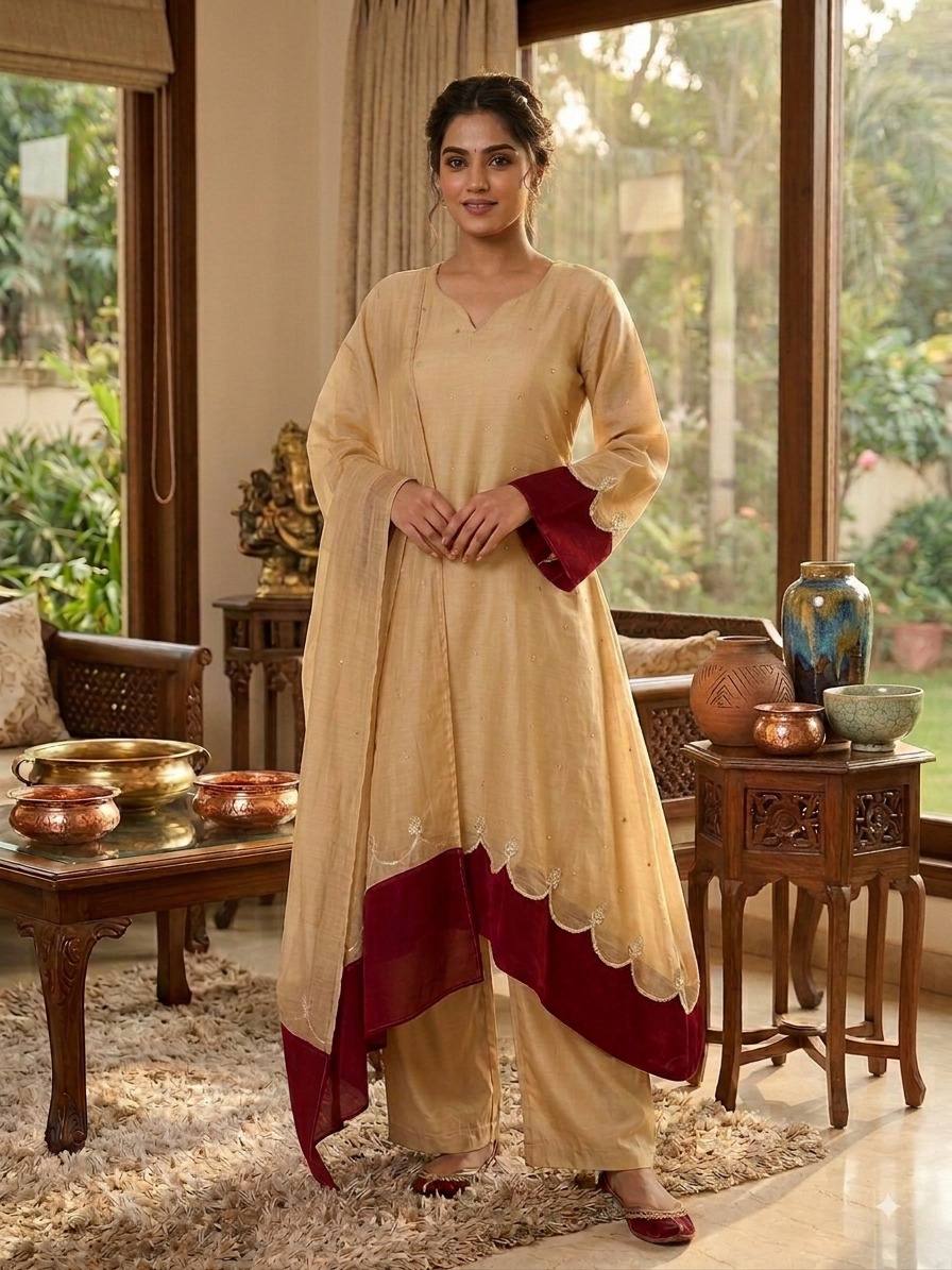 Classy Comfort Beige and Maroon Suit