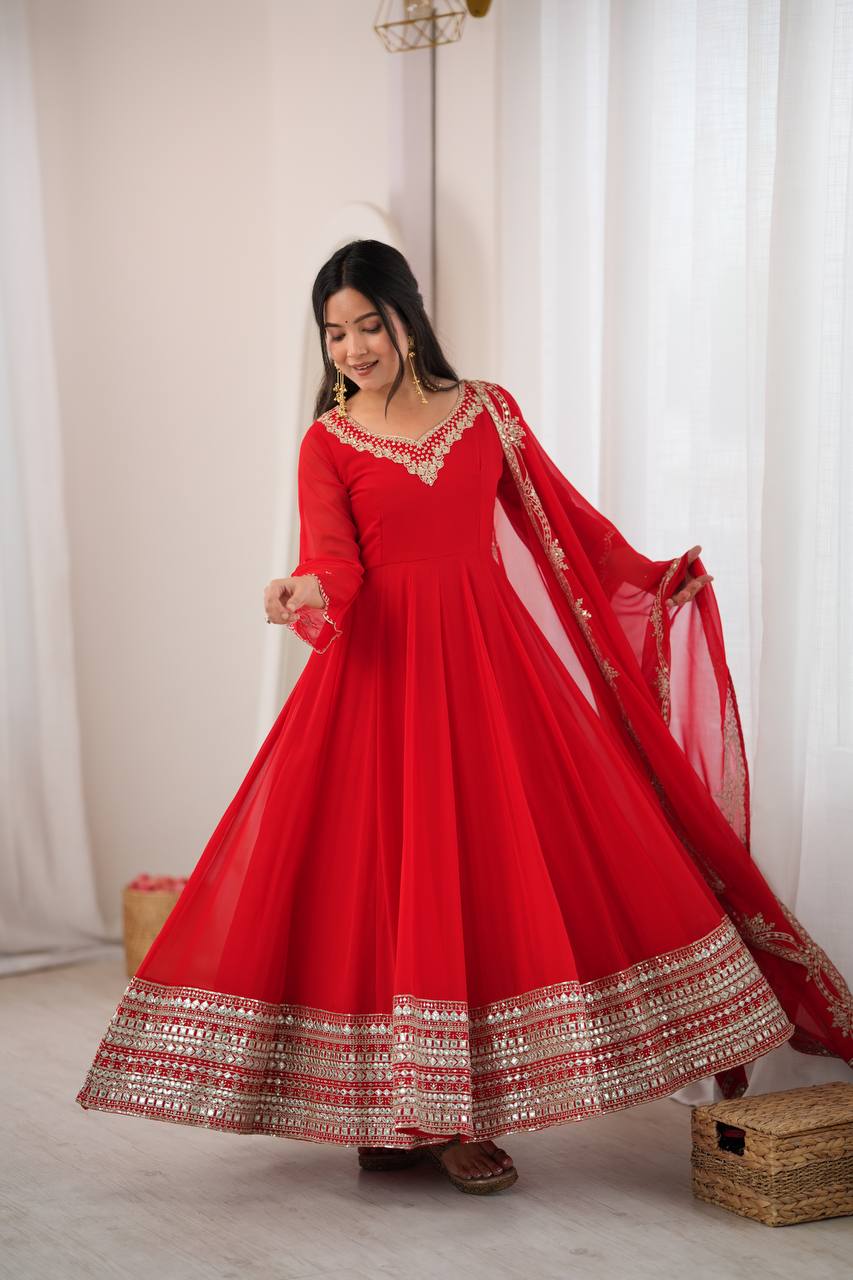 Crimson Royale Embroidered Anarkali Festive Ensemble
