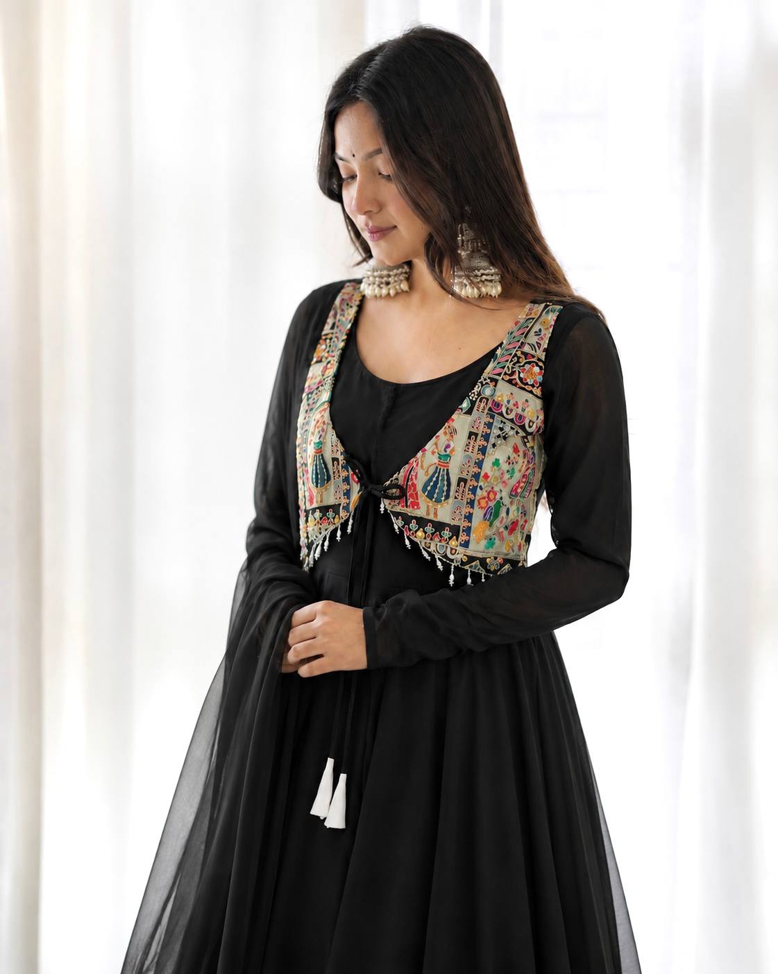 Midnight Elegance Embroidered Anarkali Delight