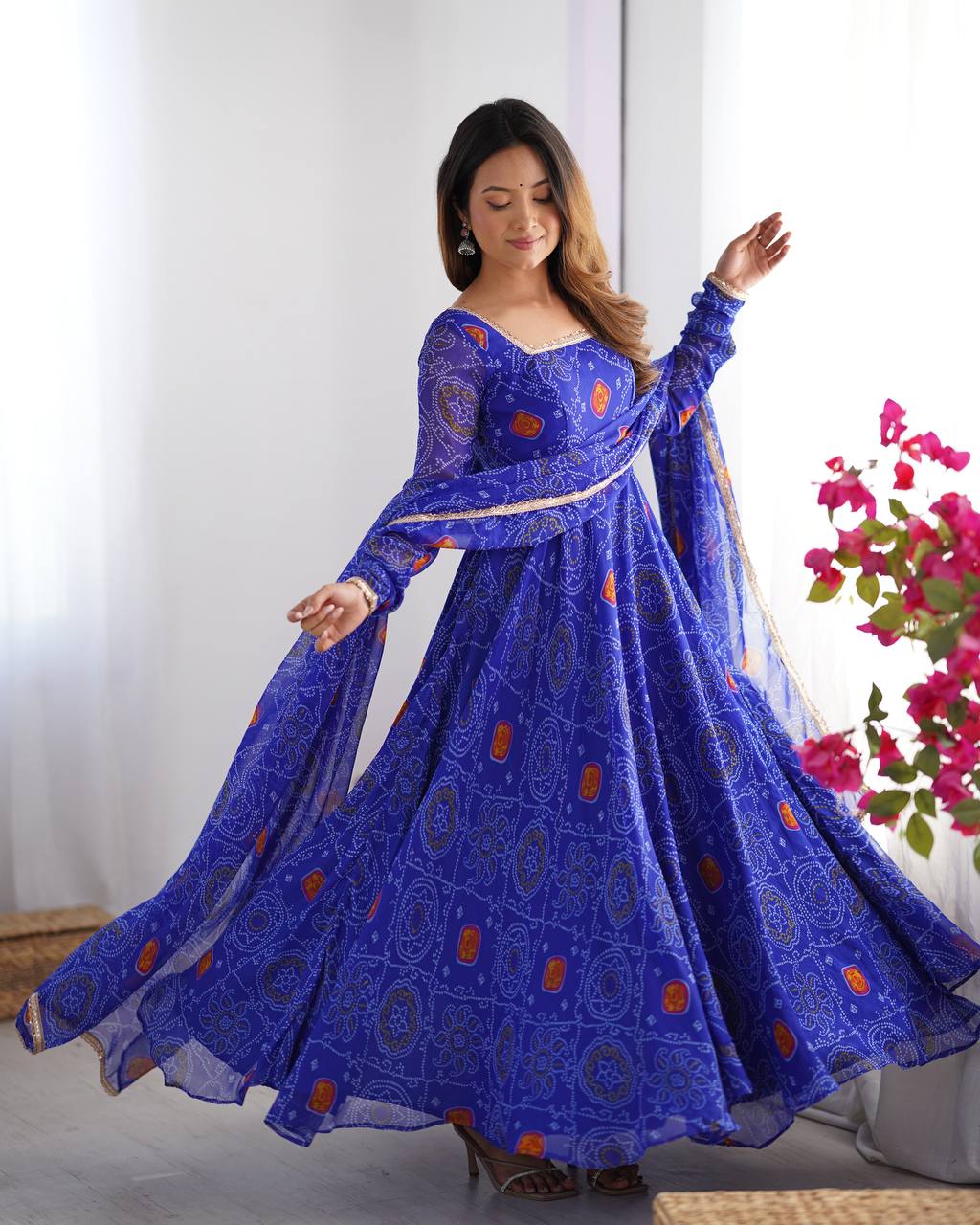NEW DESIGNER CHIFFON BANDHEJ FULLY FLAIR GOWN – Patiyala Sharara