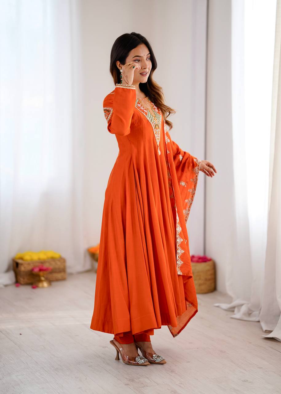 Vibrant Orange Anarkali Embroidery for Every Occasion