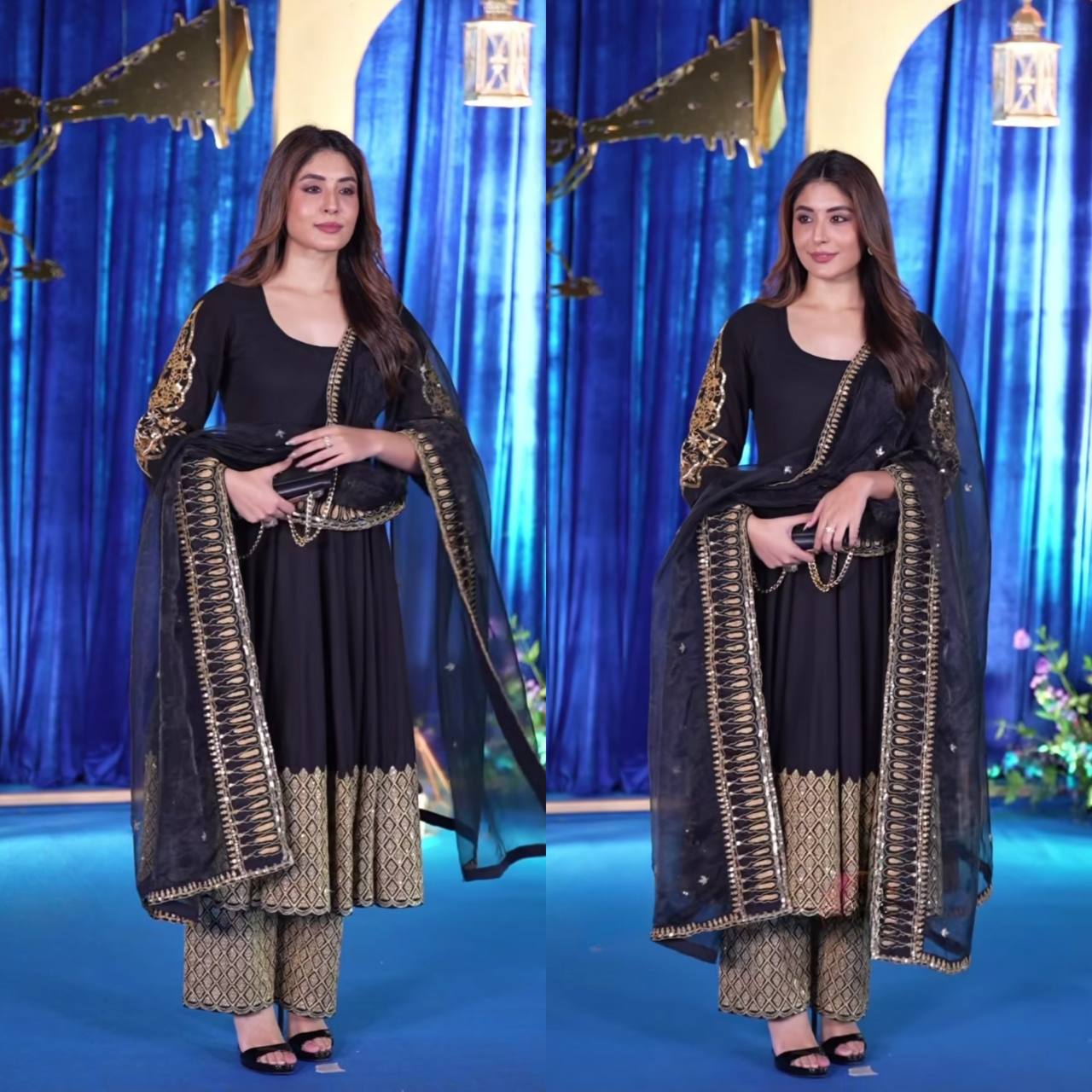 Graceful Black Anarkali Enhanced with Gold