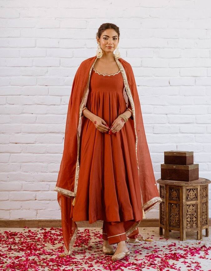 Elegant Wine Gota Patti Anarkali Suit Set
