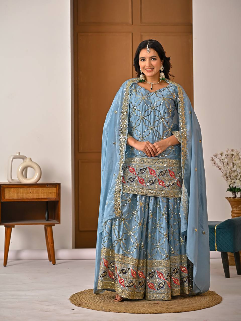 An elegant embellished traditional sharara suit set