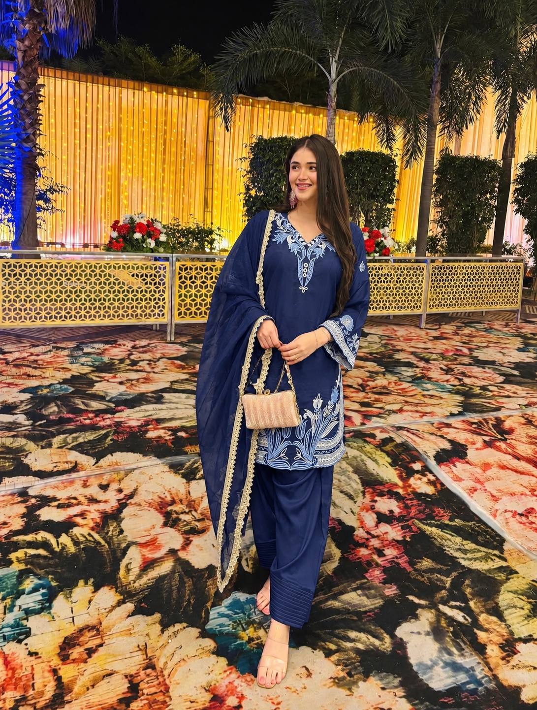 Floral Fusion Chic Blue Salwar Suit Ensemble