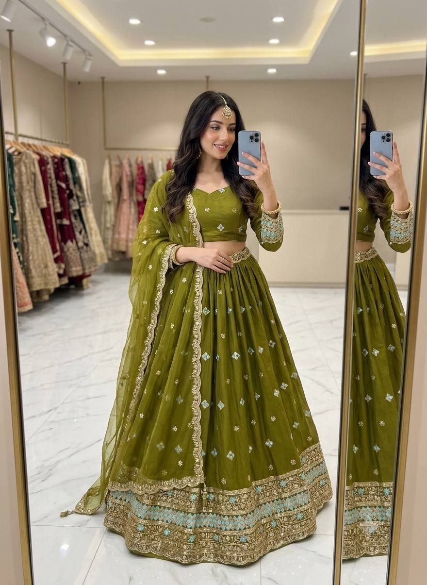Urban Glam Green Lehenga Fashion Statement
