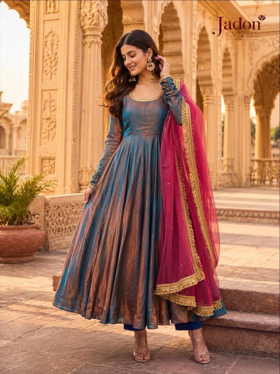 Sophisticated Blue Maroon Anarkali Suit Wear