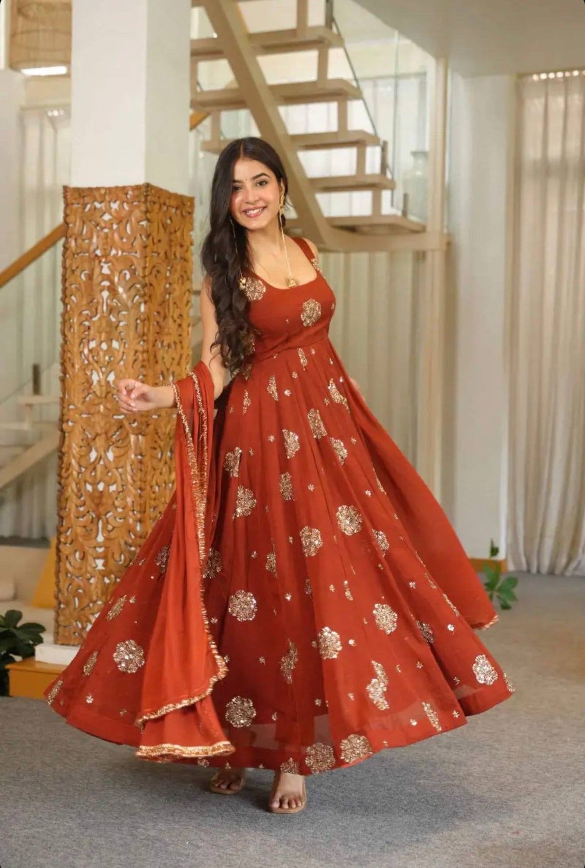 Captivating Anarkali Bold Orange Elegance