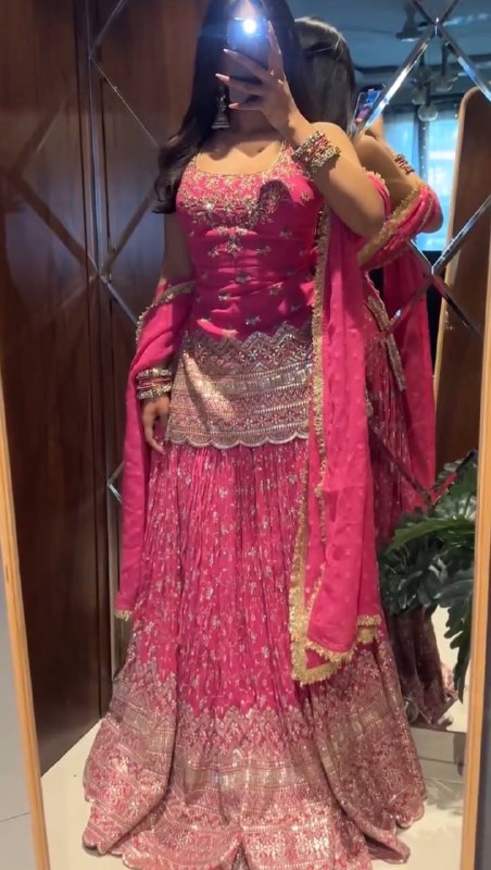 Pink top and lehenga elegance