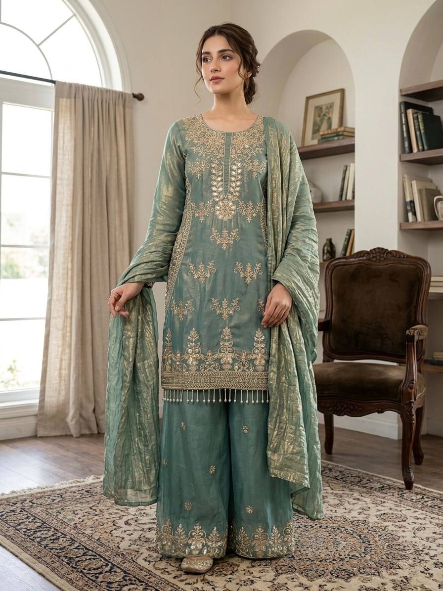Emerald Elegance Embroidered Suit Collection