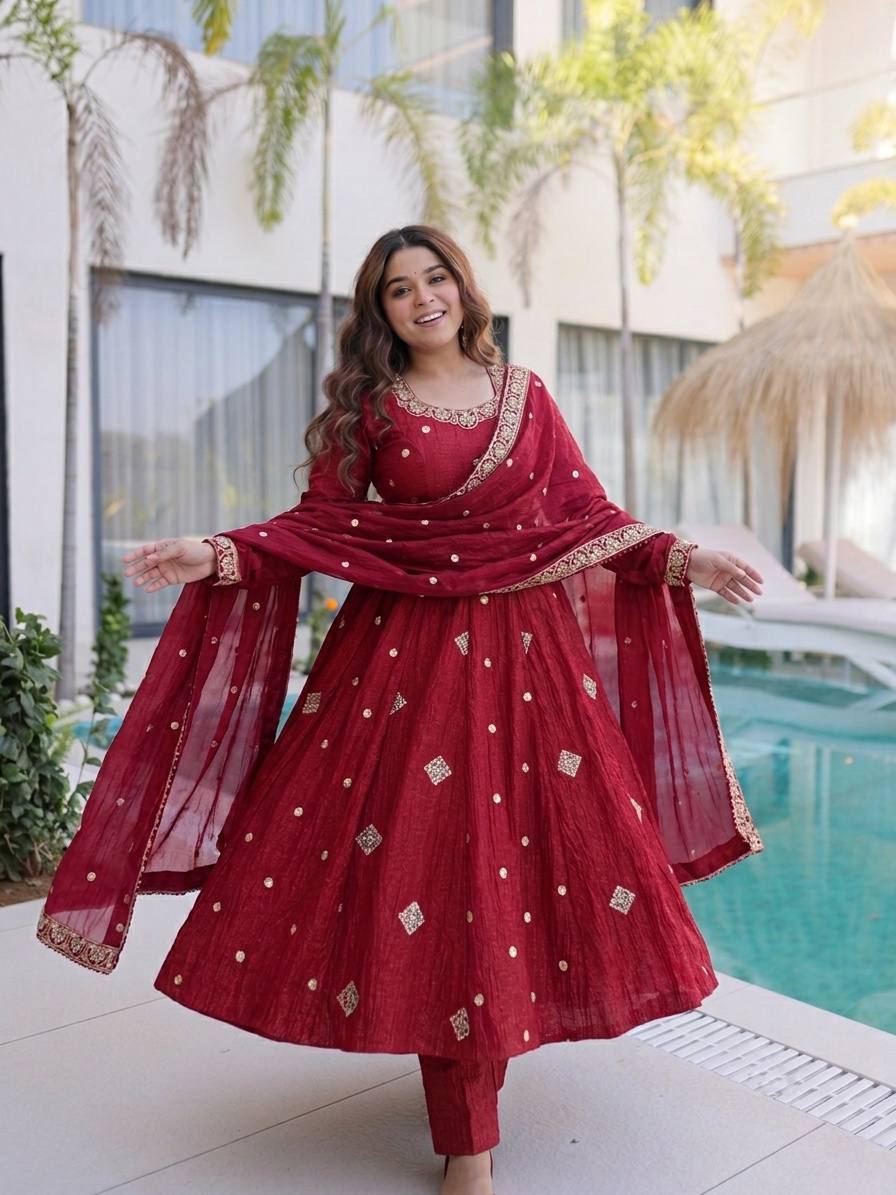 Graceful Red Anarkali for Special Occasions