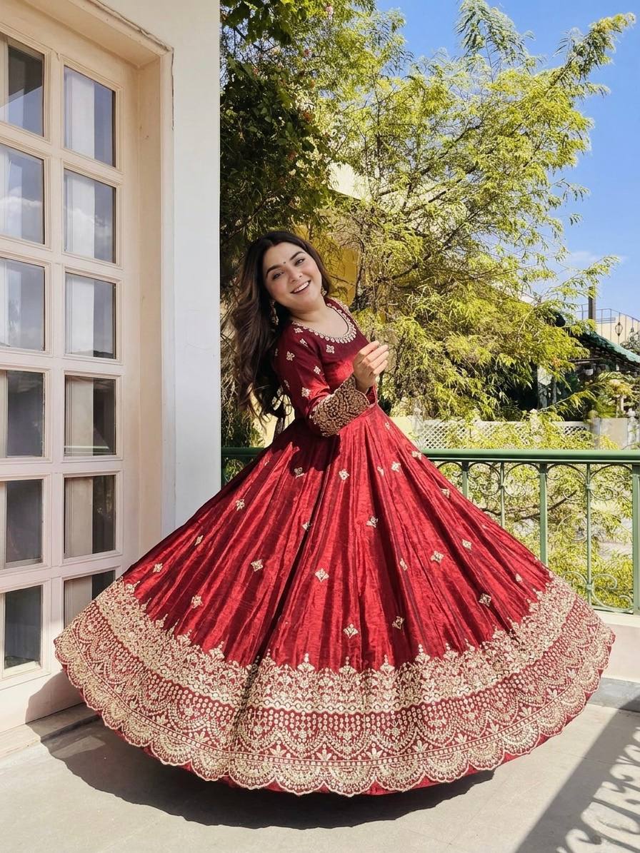 Radiant Elegance Maroon Anarkali Ensemble