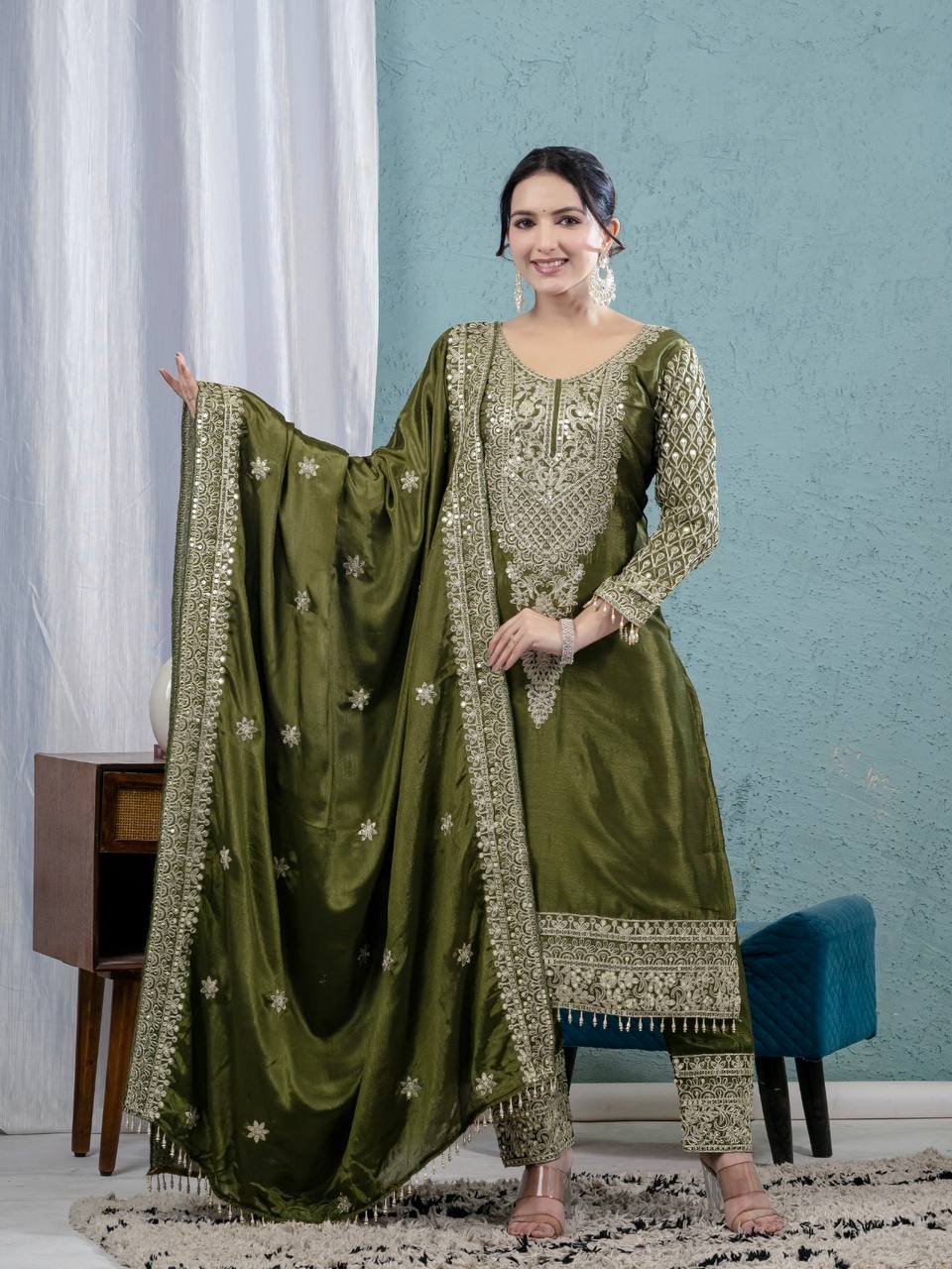Intricately Embroidered Formal Suit with Matching Dupatta