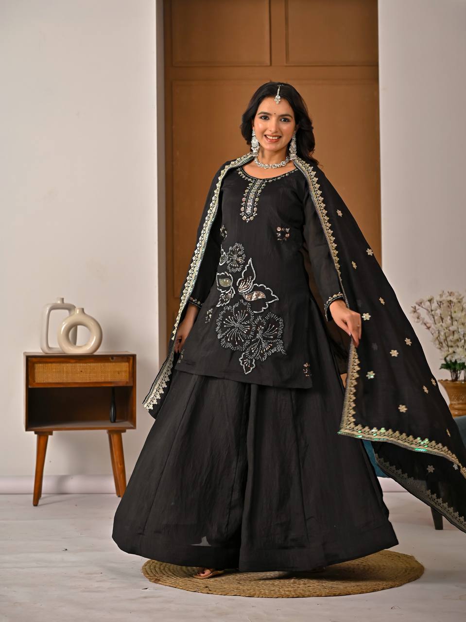 Sophisticated Black Ensemble with Dupatta