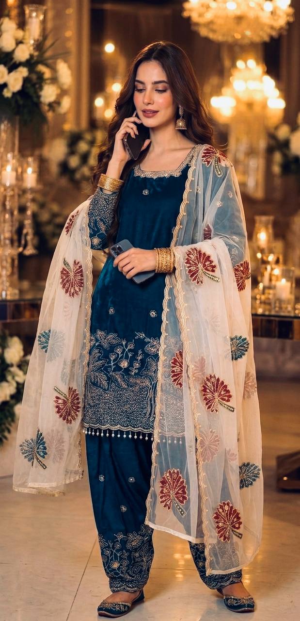 Timeless Blue and Gold Embroidered Salwar Suit