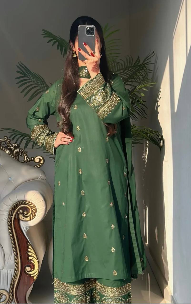 Stunning Green Embroidered Ensemble for Occasions