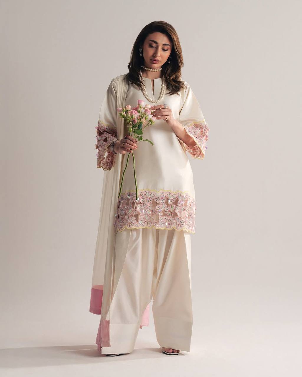 Radiant Charm White and Pink Suit