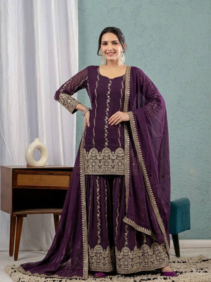 Elegant Purple Embroidered Georgette Suit Ensemble