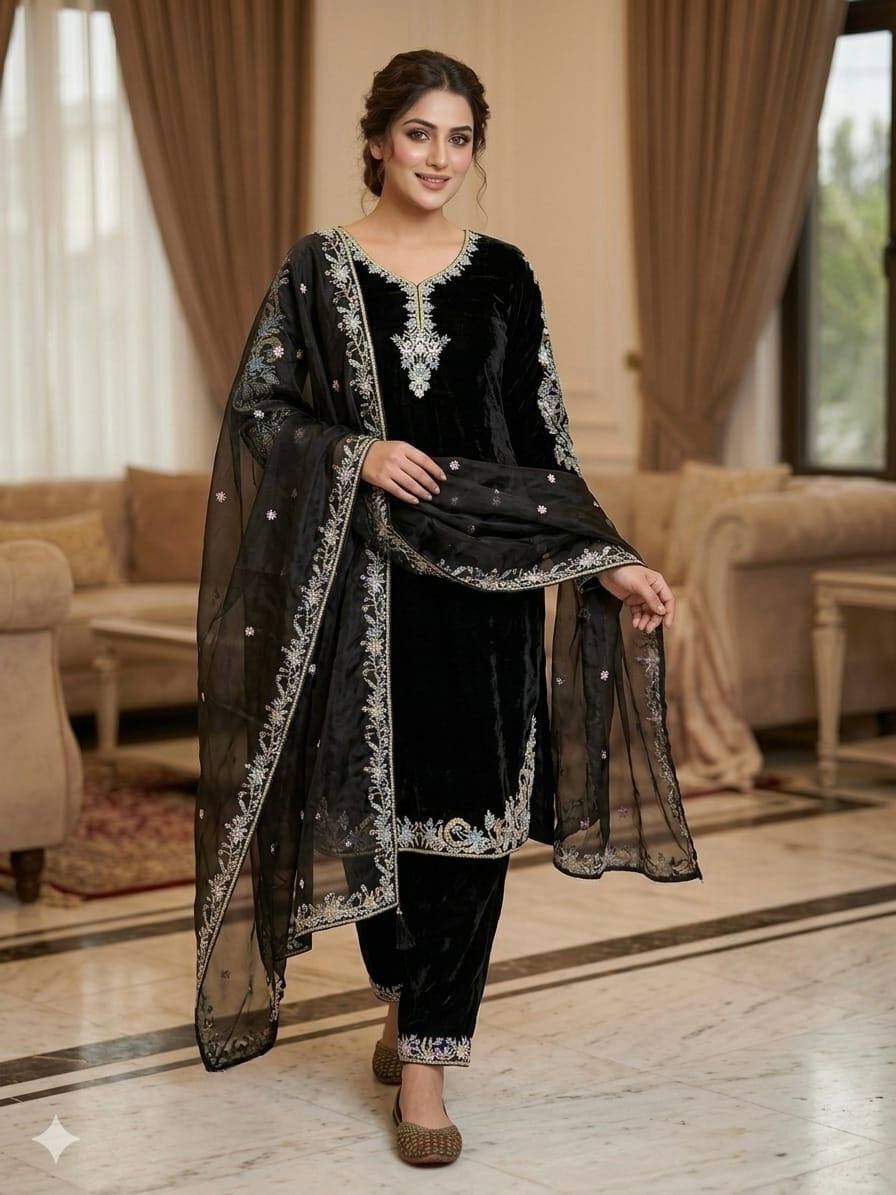 Exquisite Black Embroidered Attire Set