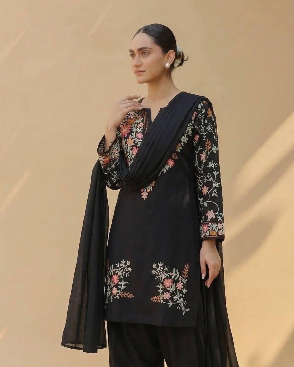 Sophisticated Black Embroidered Outfit for Women