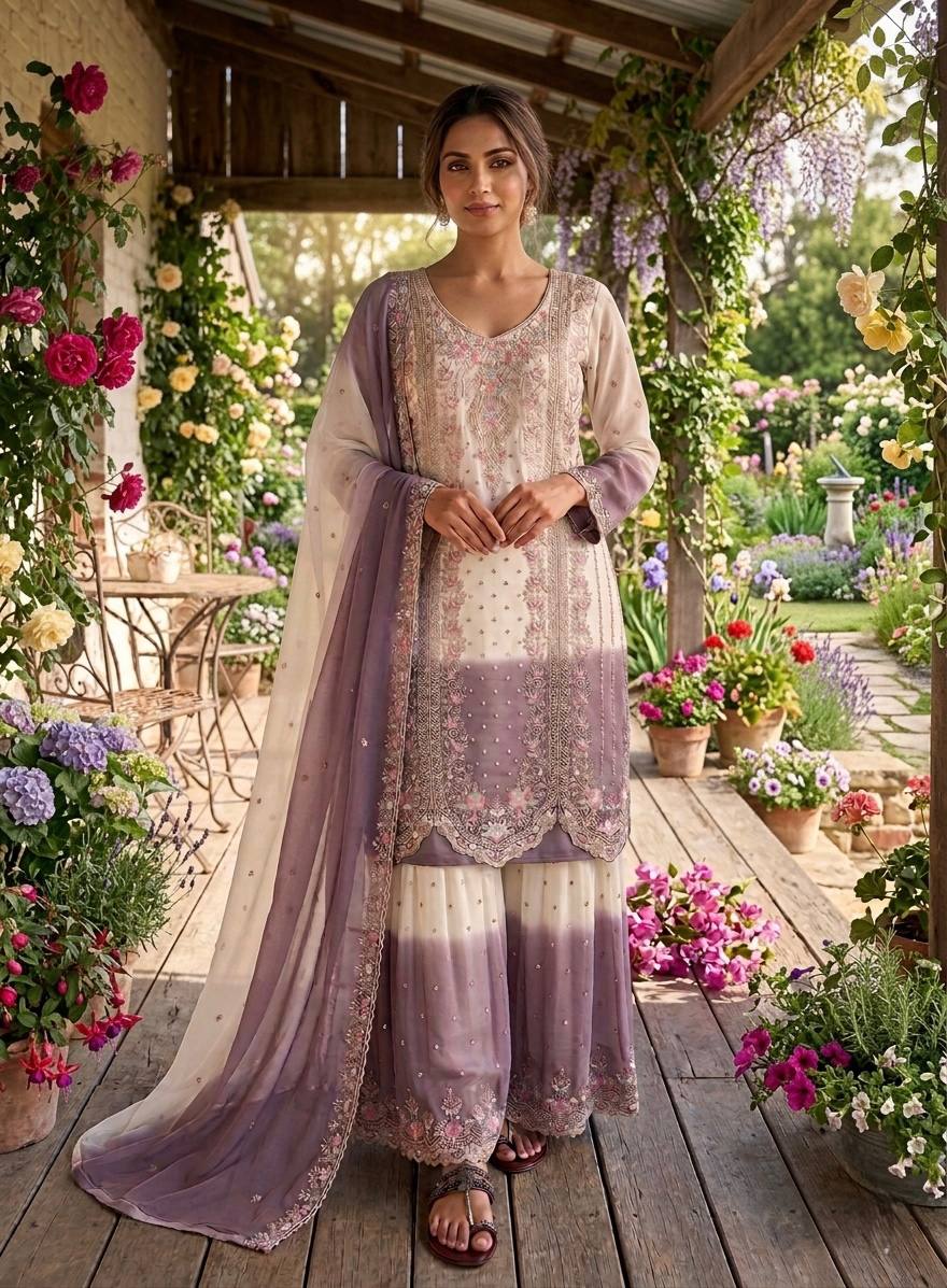 Timeless Purple and White Embroidered Ensemble