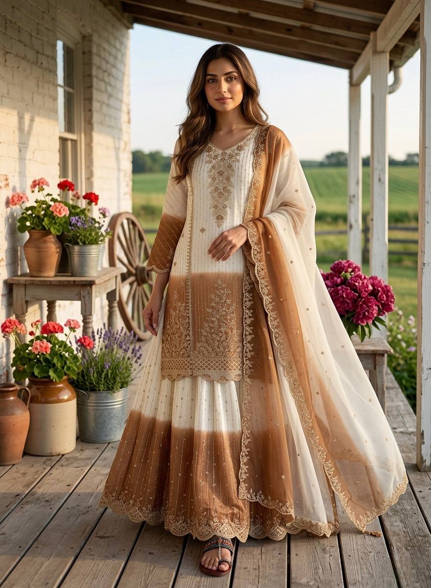 Chic Harmony White and Brown Fashion Ensemble