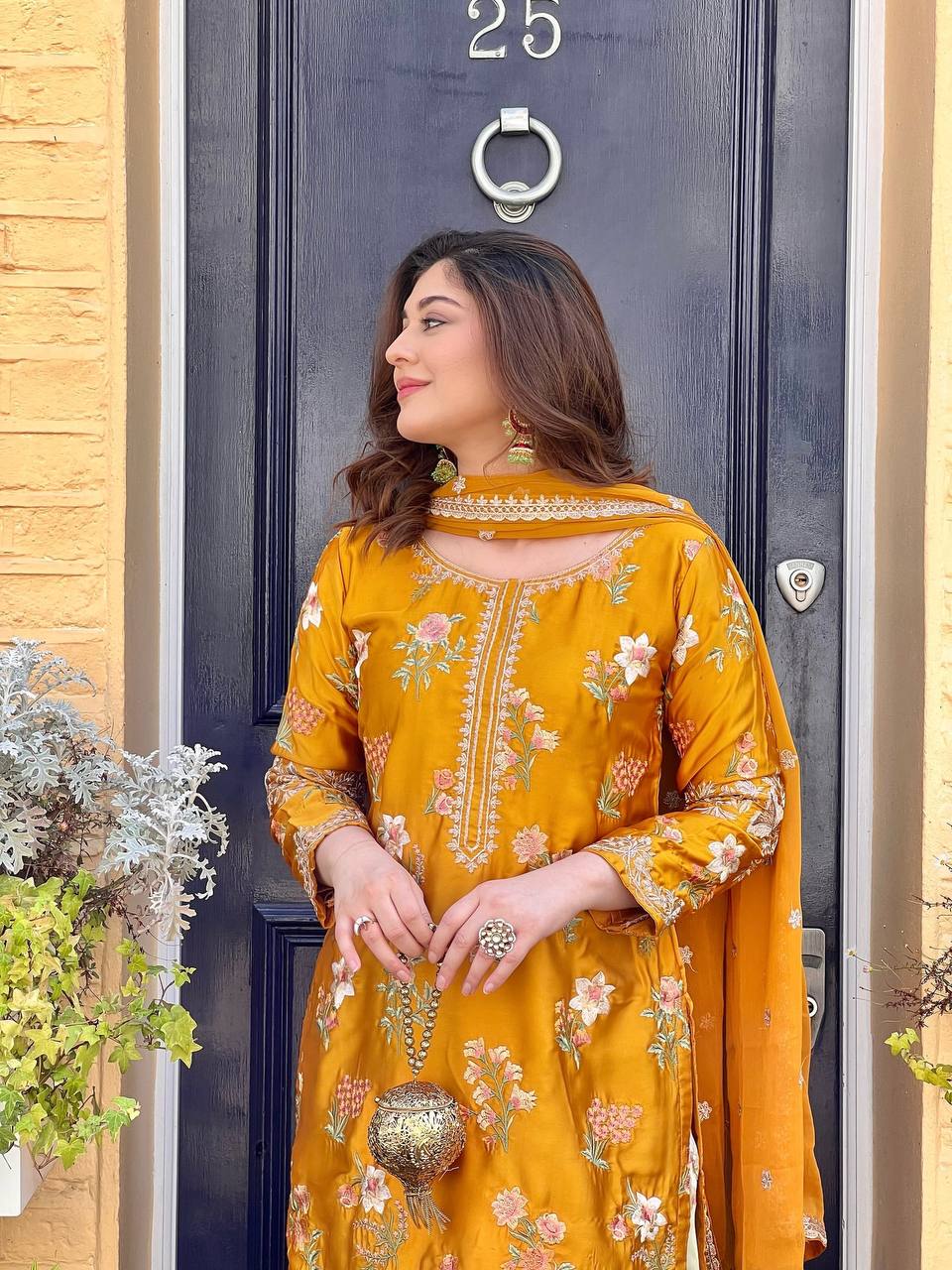 Golden Glow: Festive Fashion Statement