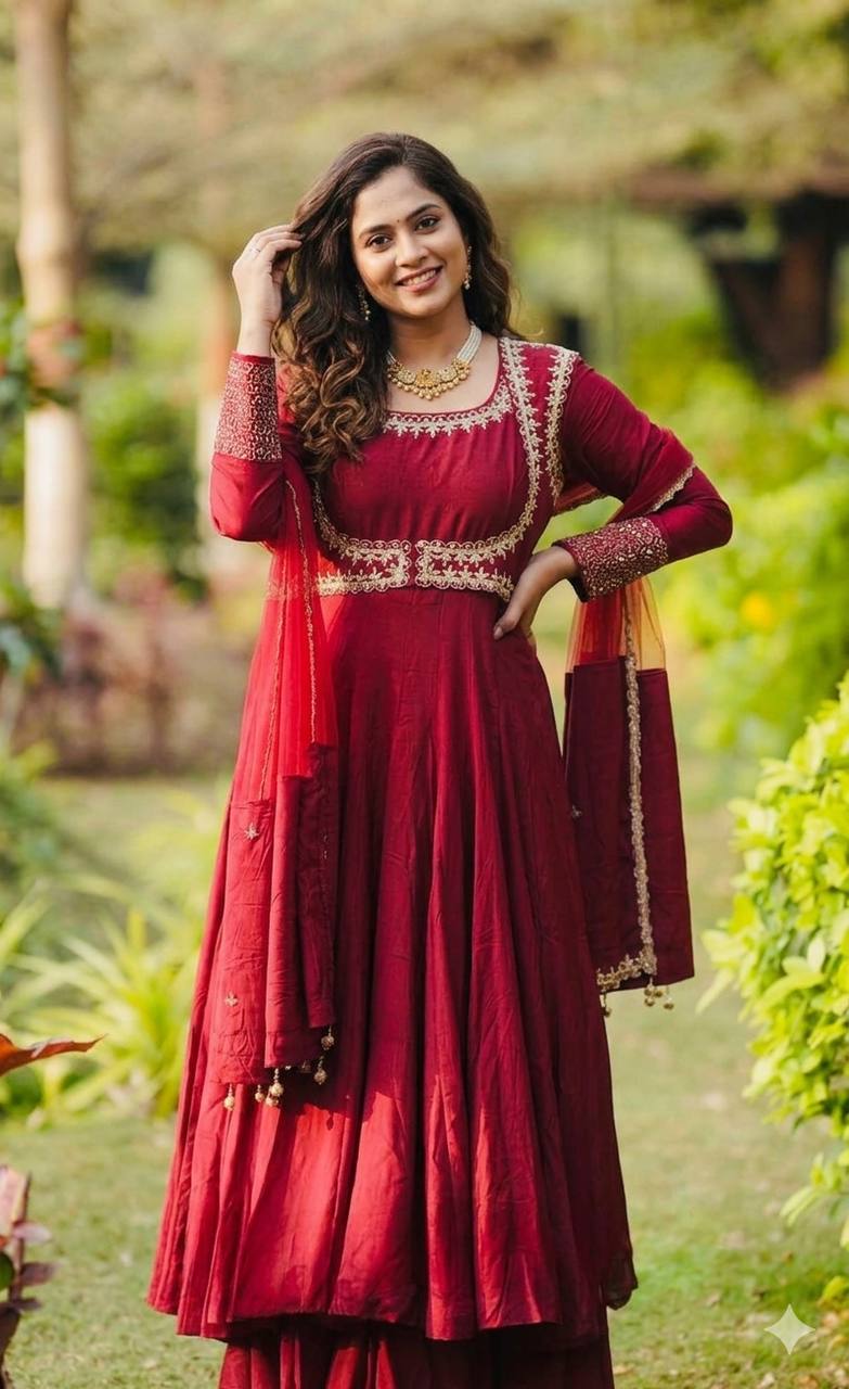 Radiant Elegance in a Red Ensemble