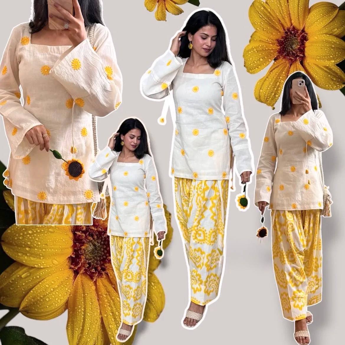 Sunshine Bloom Printed Kurta Set With Farshi Salwar Elegance