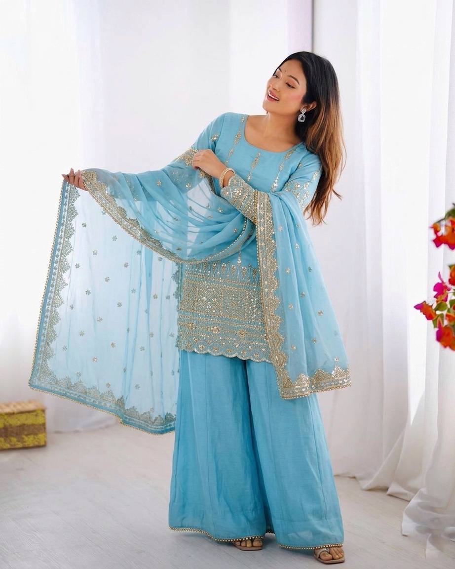 Radiant Blue Embroidered Elegance for Every Occasion