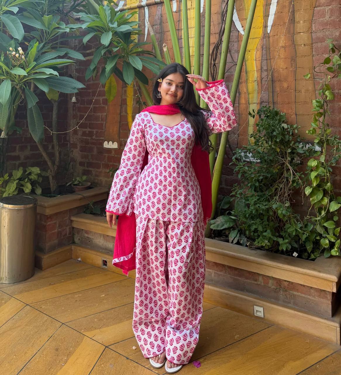 Pink Floral Printed Farshi Salwar Set