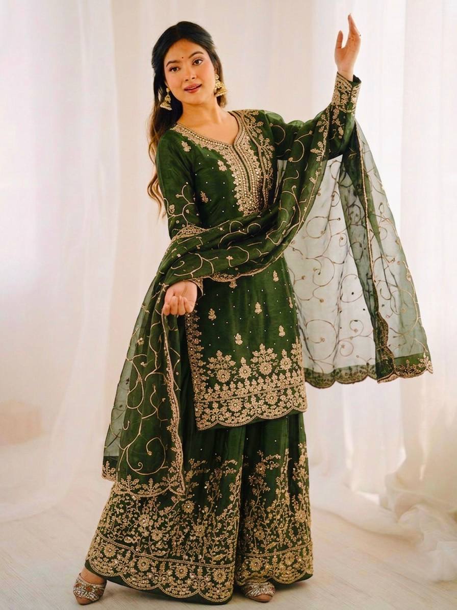 Elegant Embroidered Festive Sharara Suit Set