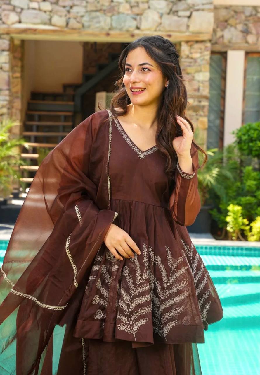 Graceful Brown Attire for Festive Moments