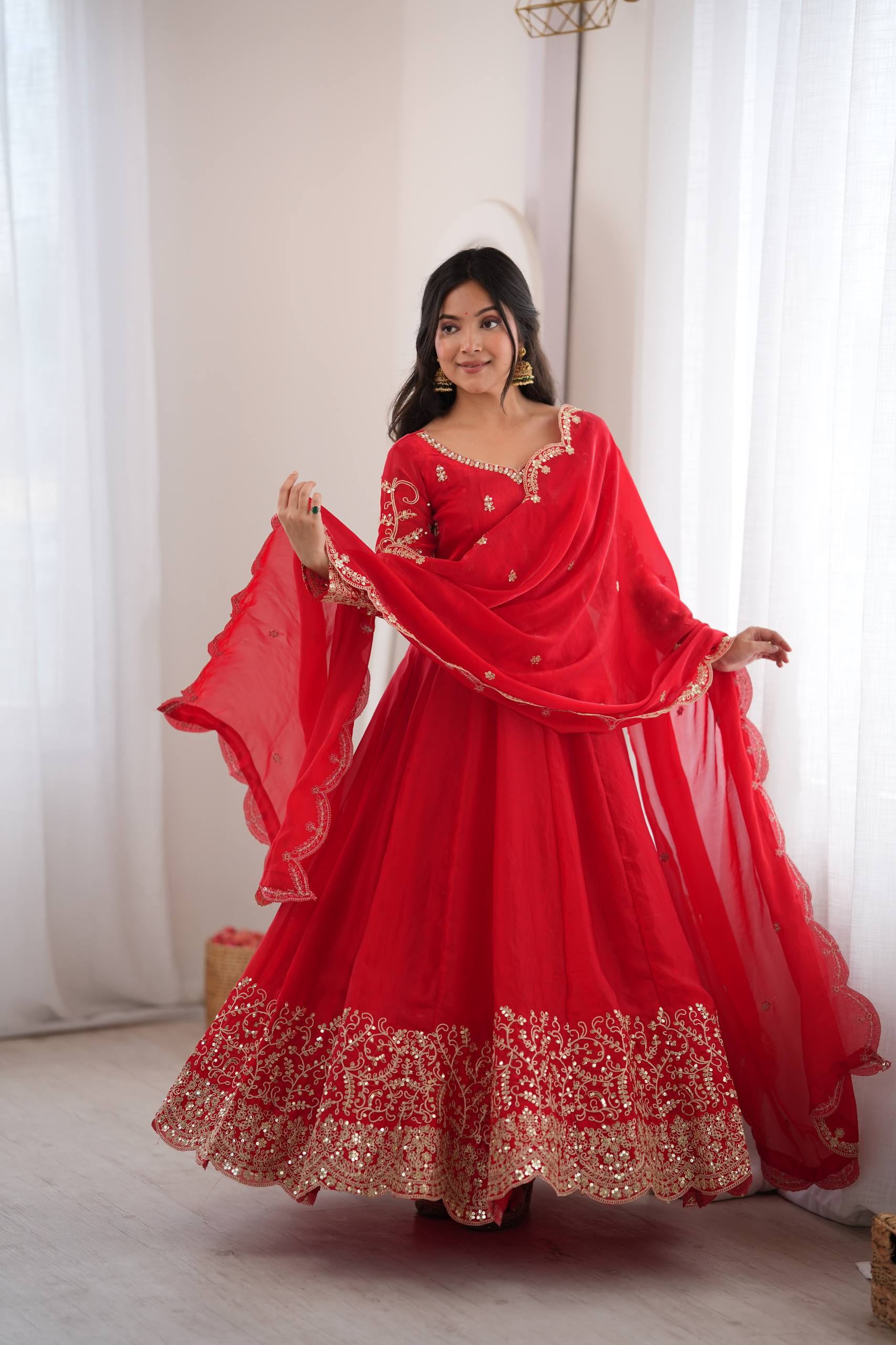 Captivating Moments in a Scarlet Dress