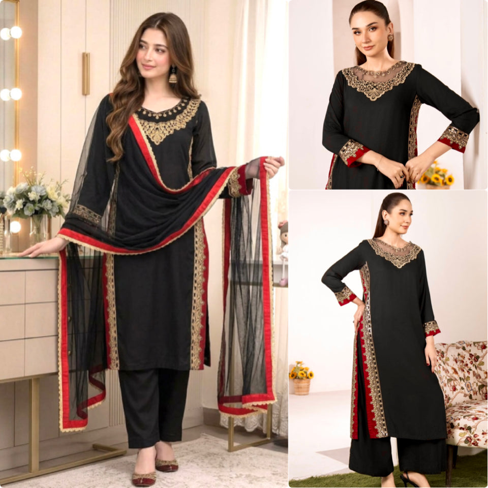 Luxurious Black Kurta Featuring Vibrant Embroidery