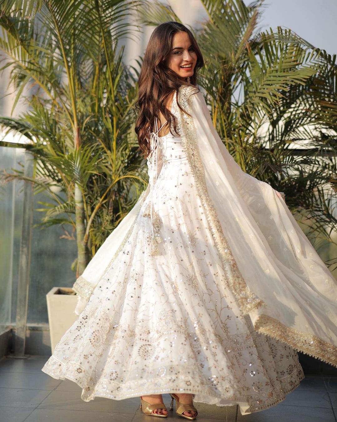 Luxe Serenity White Anarkali Suit With Stunning Embroidery Flourishes