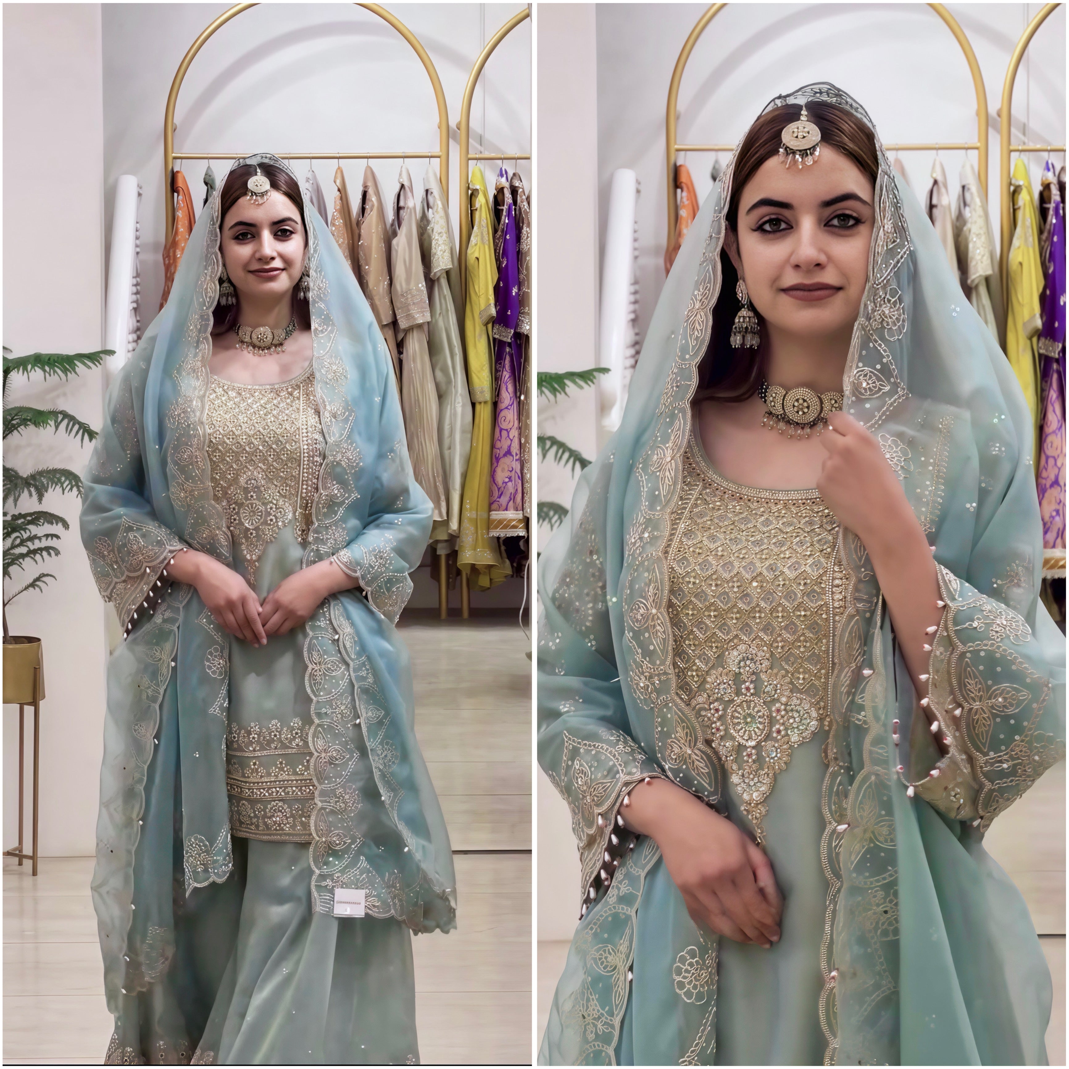 Elegant attire showcasing traditional craftsmanship and grace
