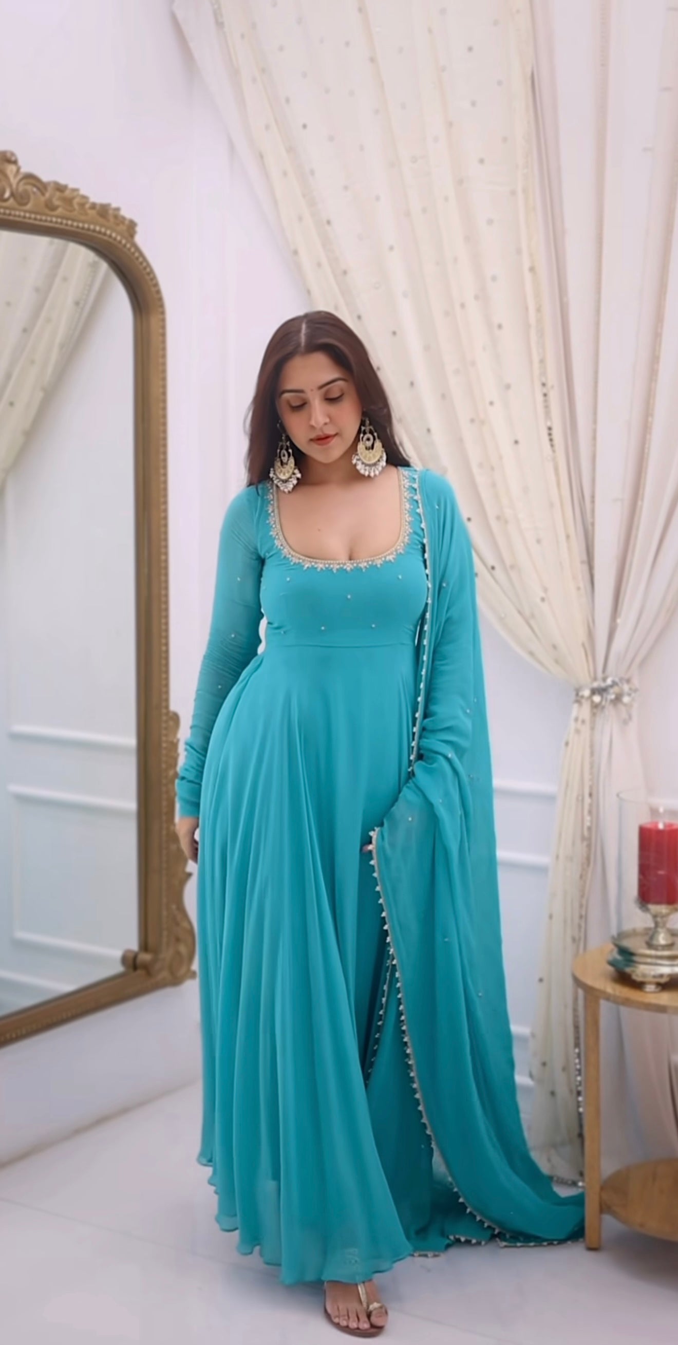 Imperial Teal Designer Anarkali With Regal Finish