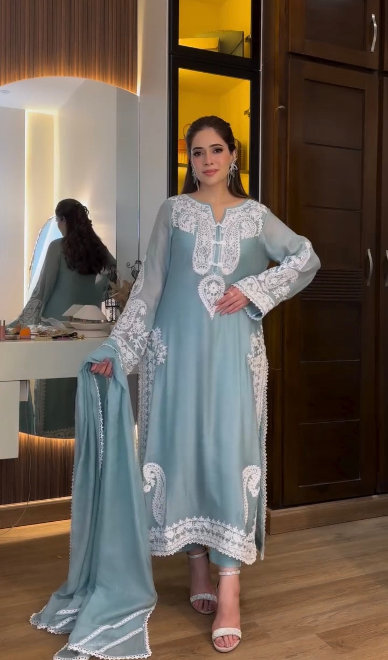 Majestic Style Blue Suit and Embroidery Fashion Statement