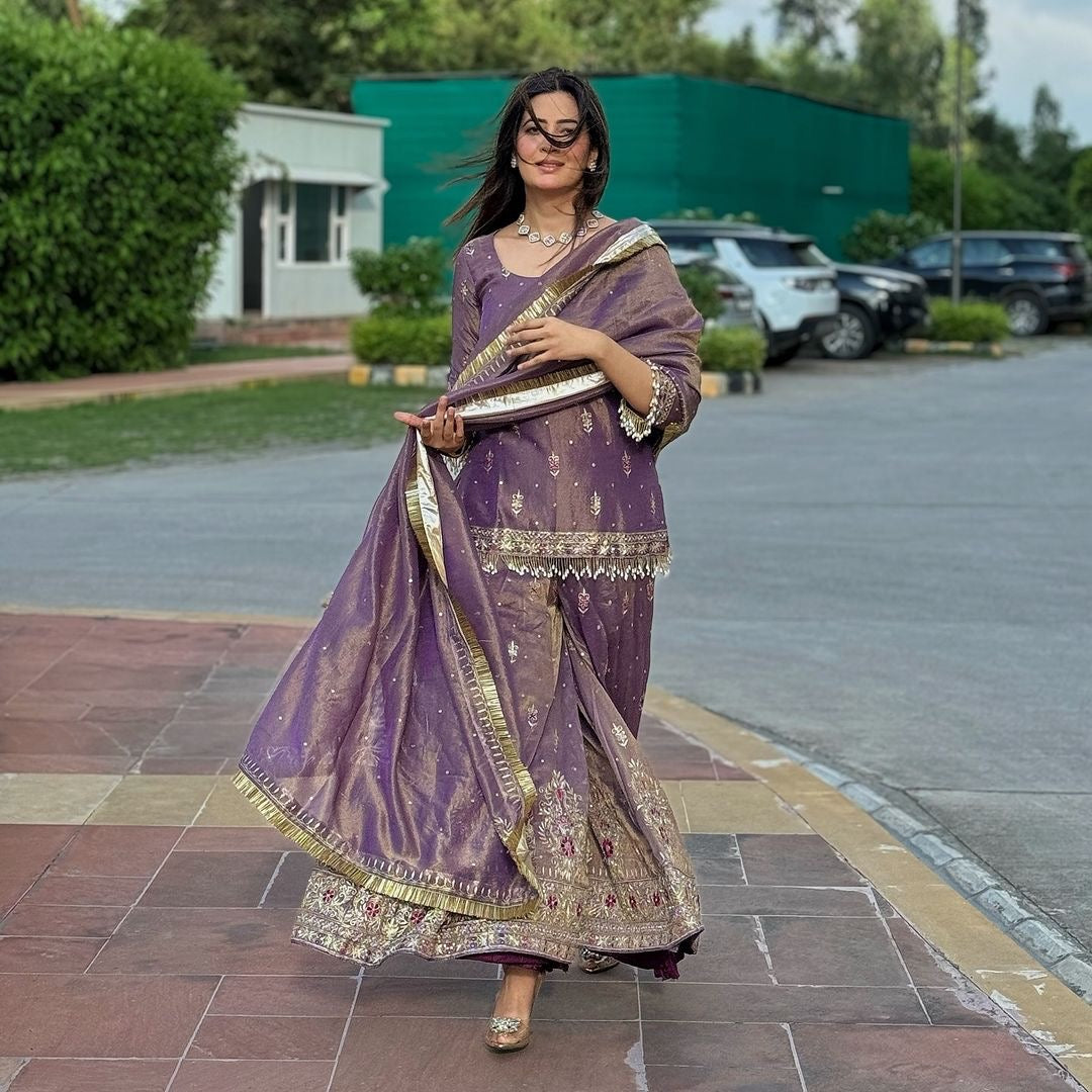 Luxurious Purple Embroidered Plazo Set for Cultural Events