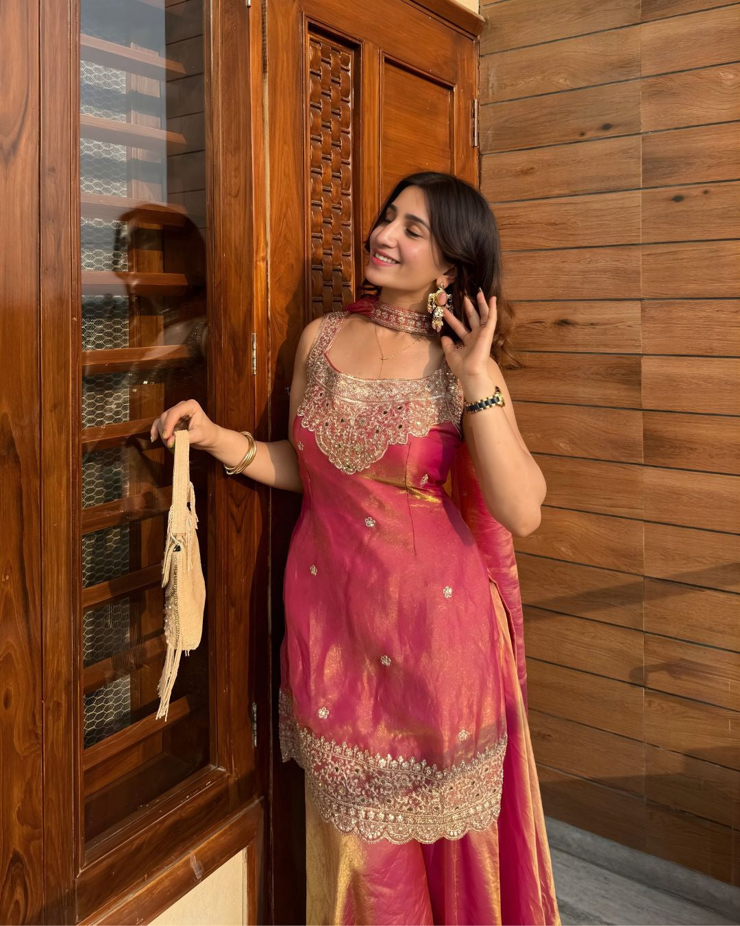 Embroidered Sleeveless Sharara Suit Set With Dupatta