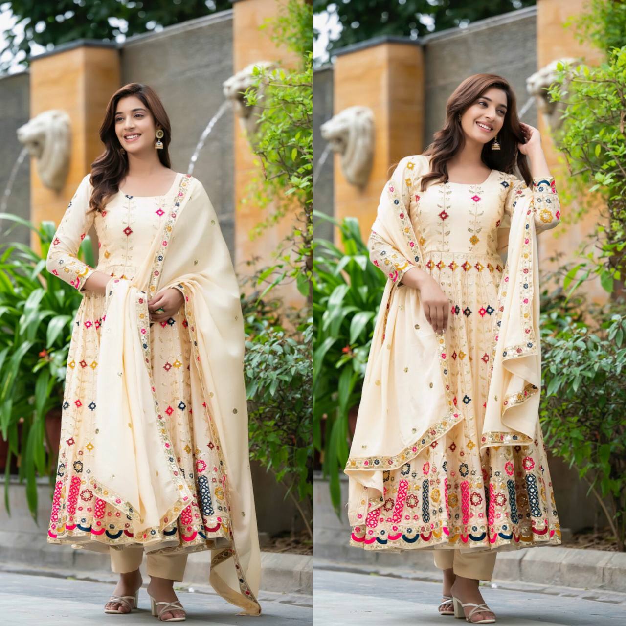 Timeless Beige Anarkali Ensemble