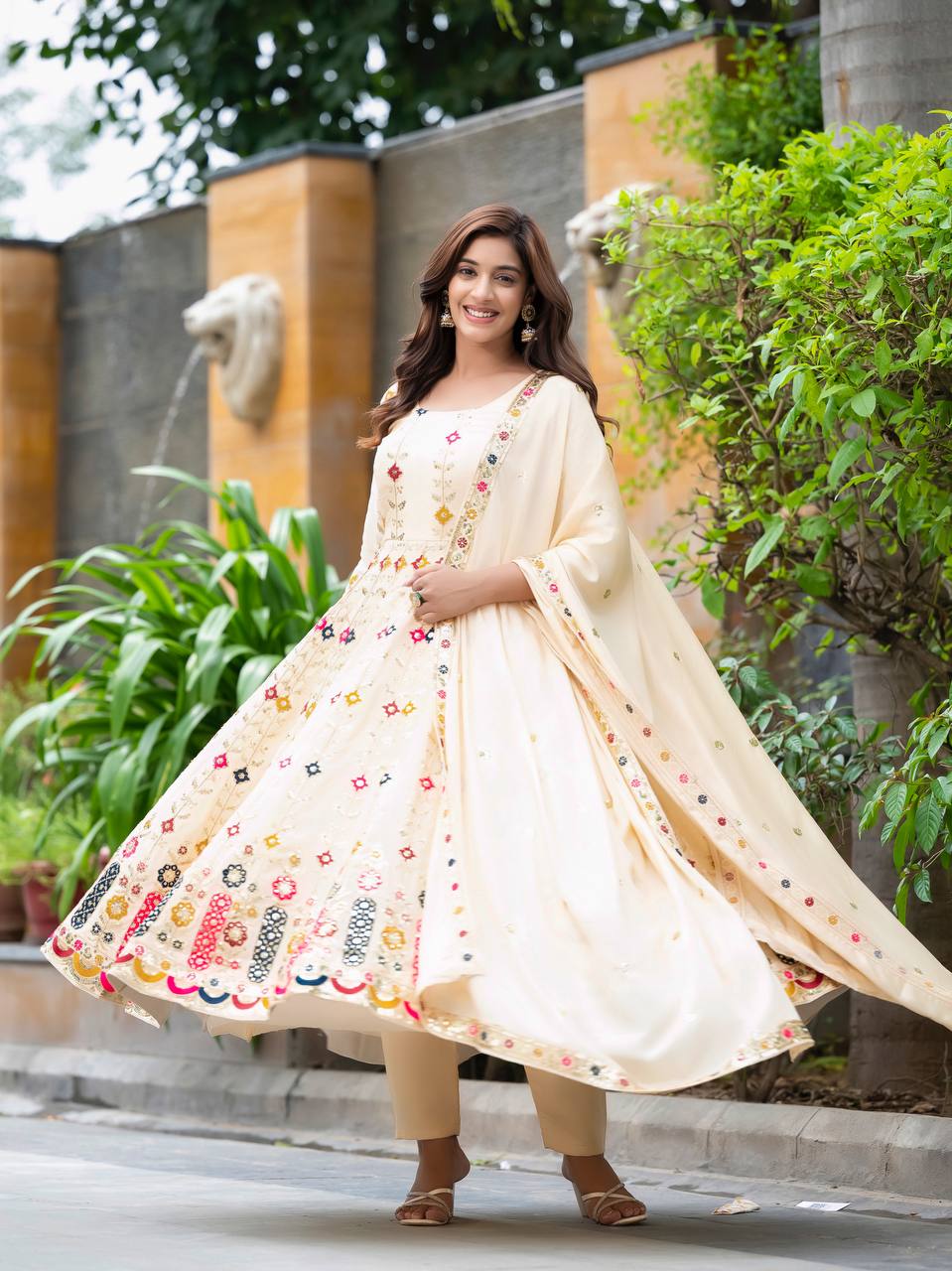 Timeless Beige Anarkali Ensemble