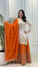 Embroidered Kurta Sharara Suit Set With Dupatta