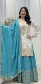 Embroidered Kurta Sharara Suit Set With Dupatta