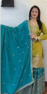 Embroidered Kurta Sharara Suit Set With Dupatta