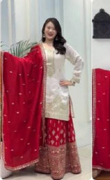 Embroidered Kurta Sharara Suit Set With Dupatta