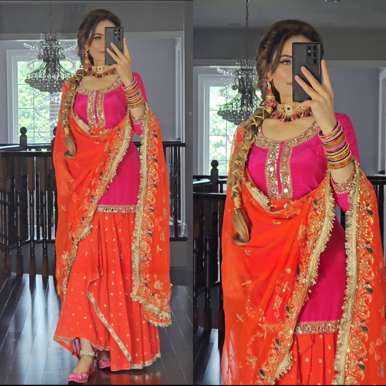 Punjabi Party Wear Look Top ,Dhoti Skirt and Dupatta