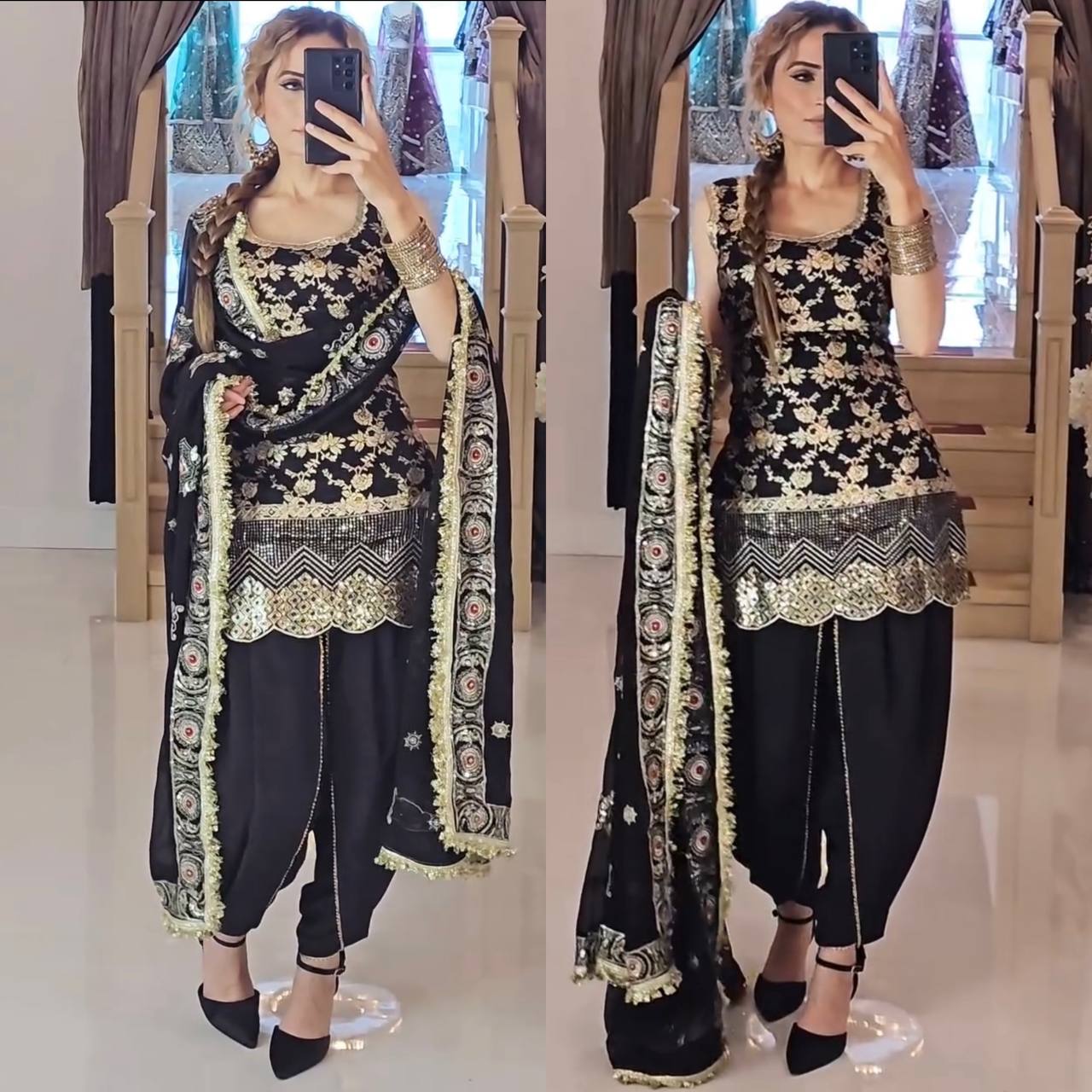 Black Patiala Suit with Antique Gold and Embroidery