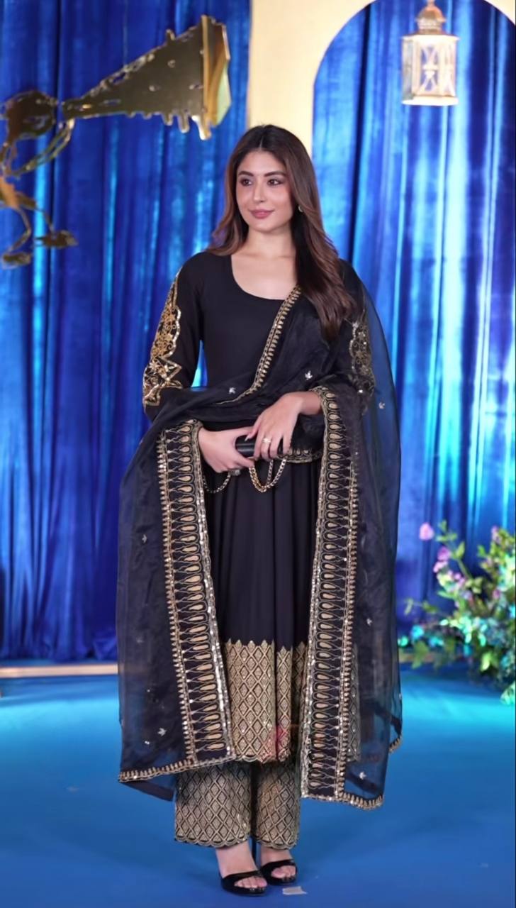 Graceful Black Anarkali Enhanced with Gold